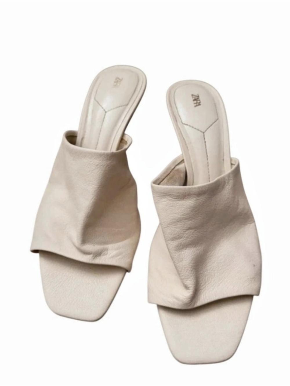 💕Zara Leather Mule Heels Cream Slip-On Mules Sz 8💕